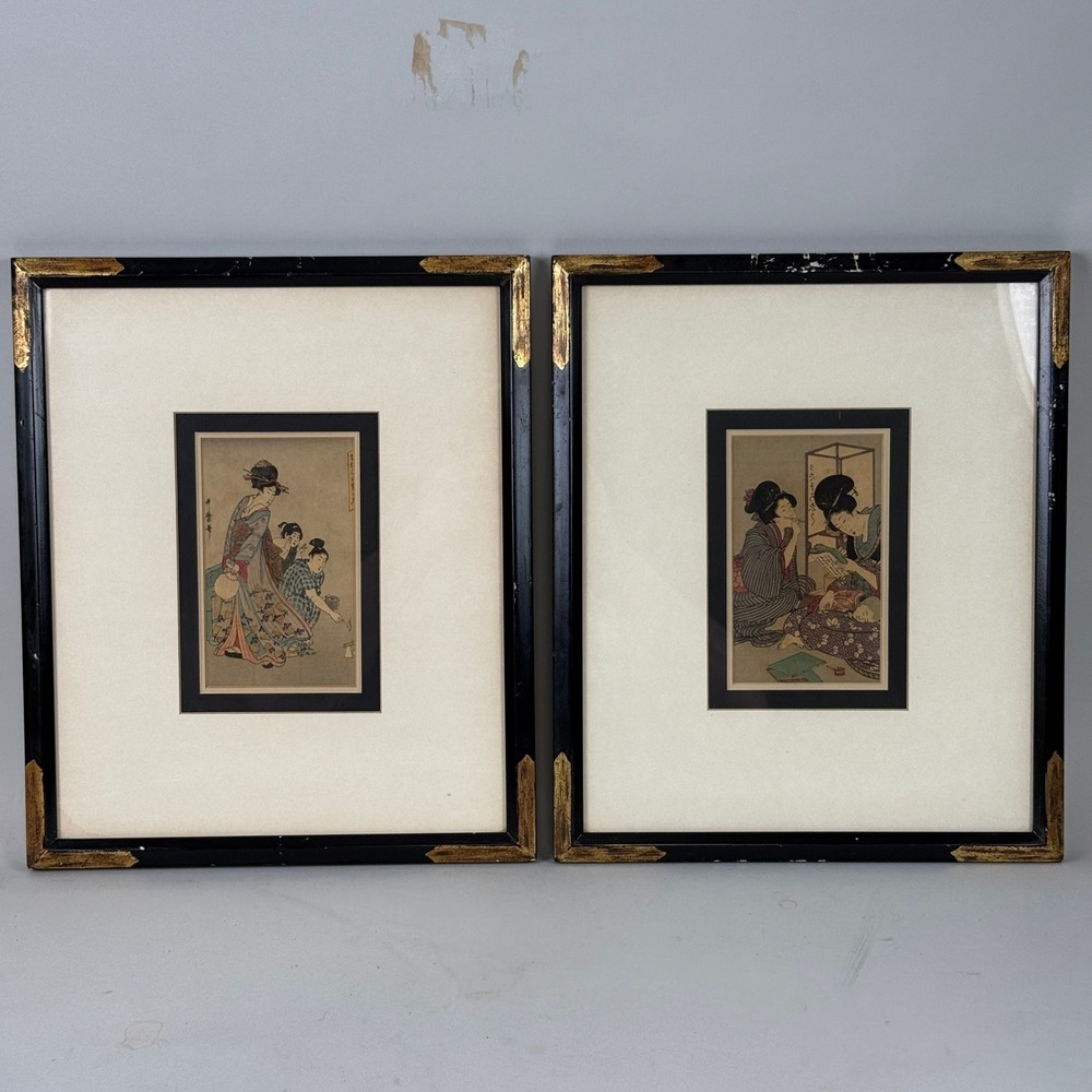 Utamaro Japanese‎ Woodblock Prints Lantern Artlorea 13"x15.5" pair , framed